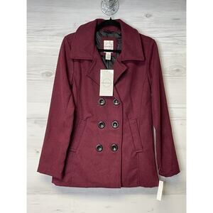 Vine & Valley Coat Womens Small Wine Red Double Breasted Peacoat Long Jacket New